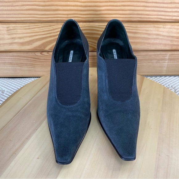 Donald J Pliner 7 US Slip on Black Suede/Leather Stiletto Heels Pumps Shooties - Picture 2 of 12